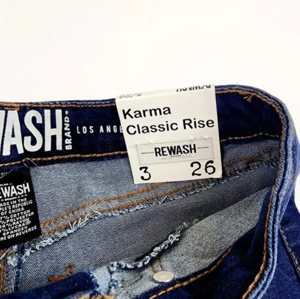 Rewash blue karma classic rise raw hem jeans shorts